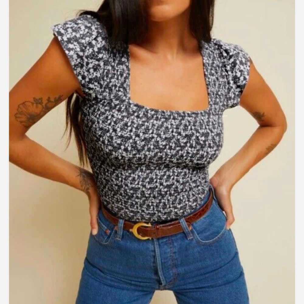 Nation LTD Alicia Smocked Ruffle Top in Bluebell